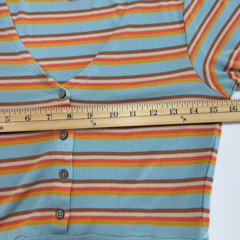 Roxy Ribbed Midi Dress M Blue Orange Striped Lettuce Edge‎ Retro Coastal Preppy - Picture 13 of 14